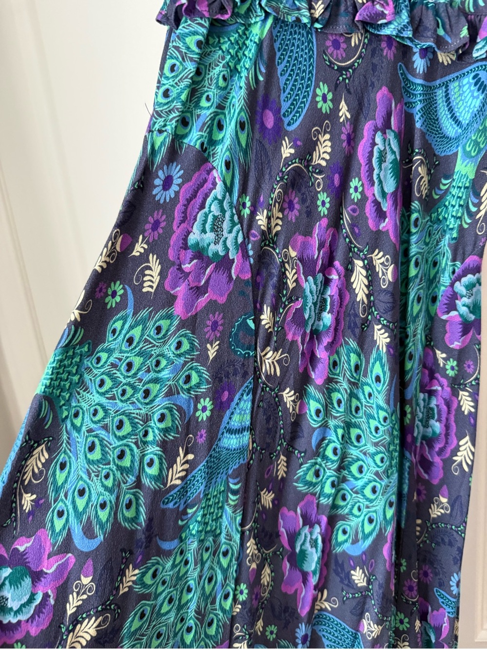 Spell Boheme Bias Cut Maxi Dress in Peacock Colorway, Size Small. - Picture 12 of 14